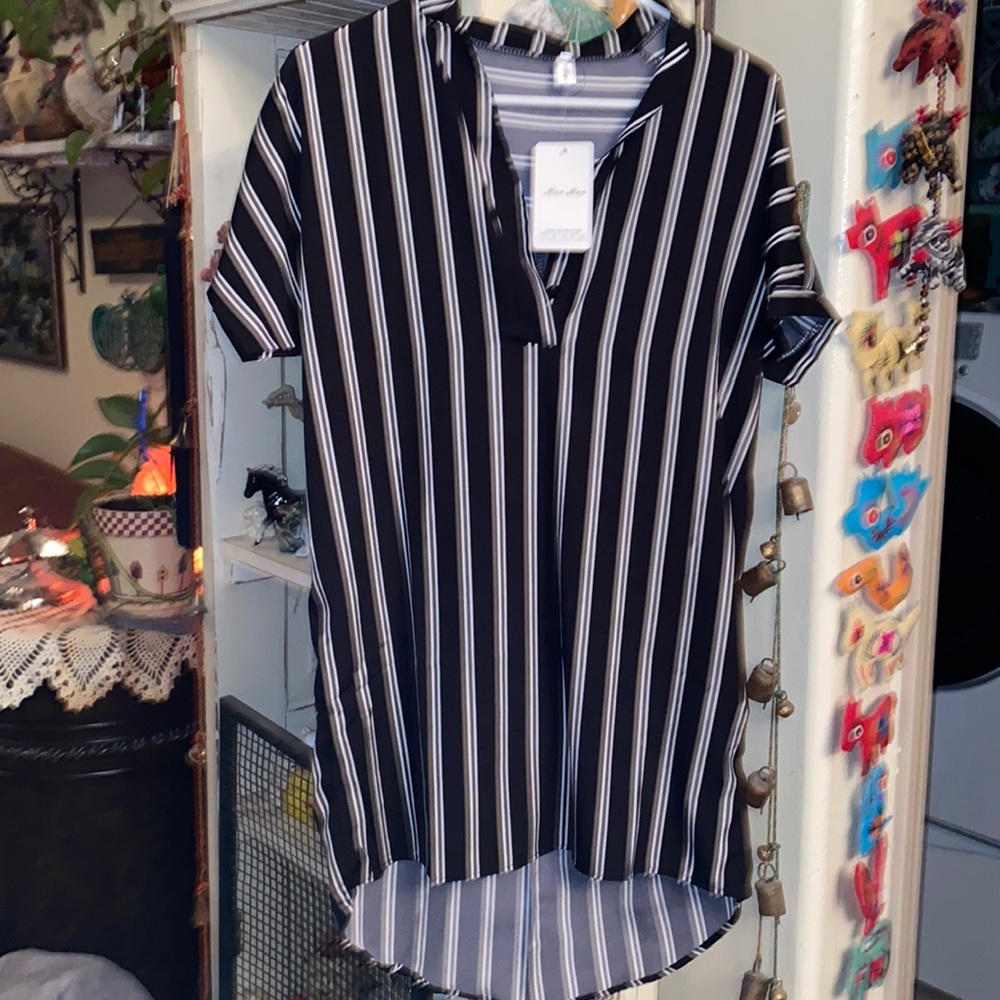 Tunic striped long top XL Black and white